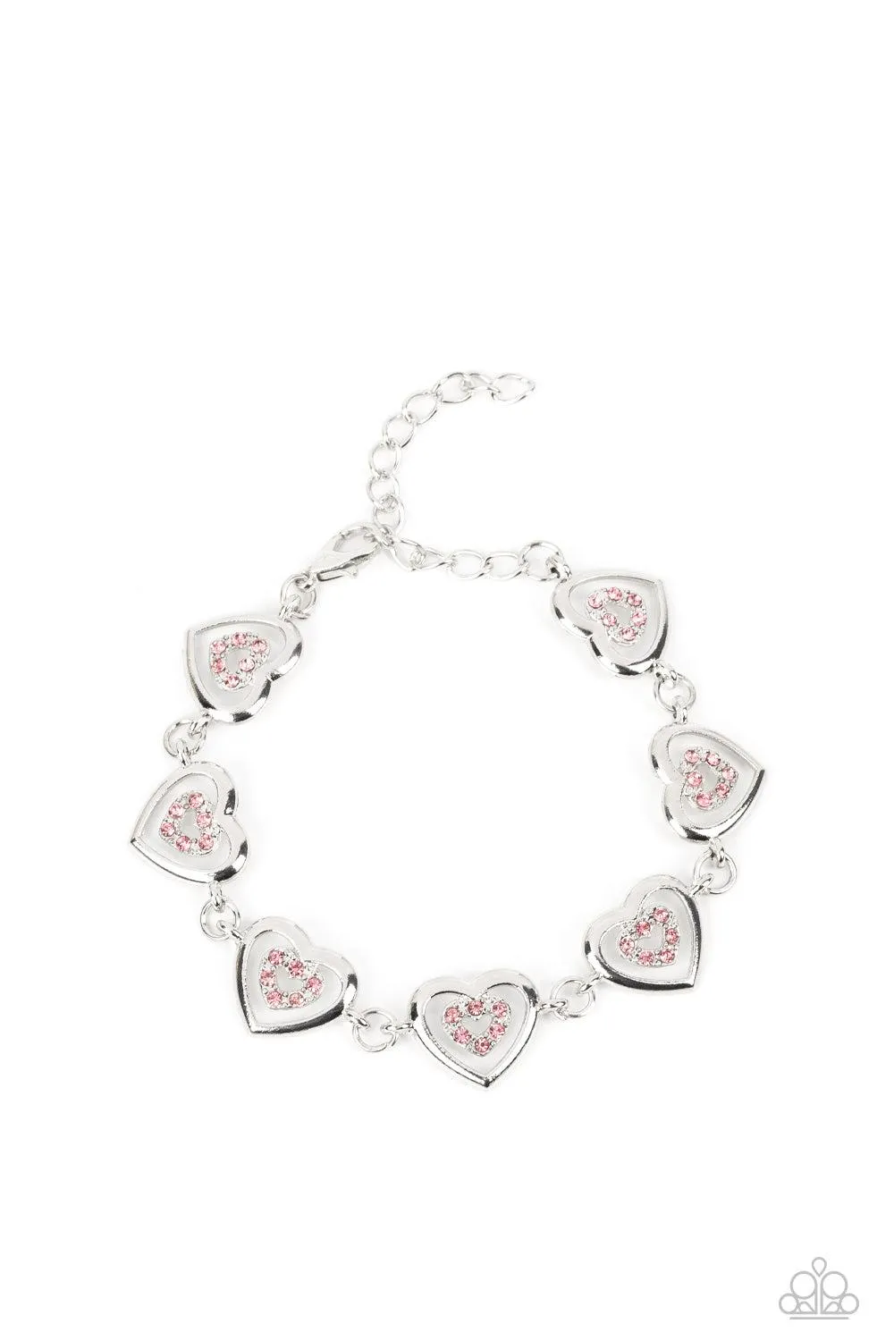 Catching Feelings Pink Rhinestone Heart Bracelet - Paparazzi Accessories