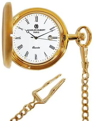 Charles-Hubert 14k Gold-Plated Brass Pocket Watch - Roman Numerals - 48mm