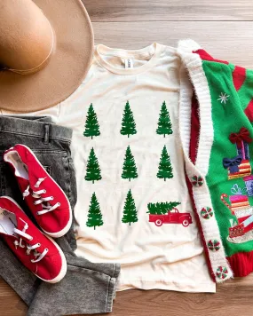 {CHRISTMAS TREE TRUCK} Cream Crew Neck Tee