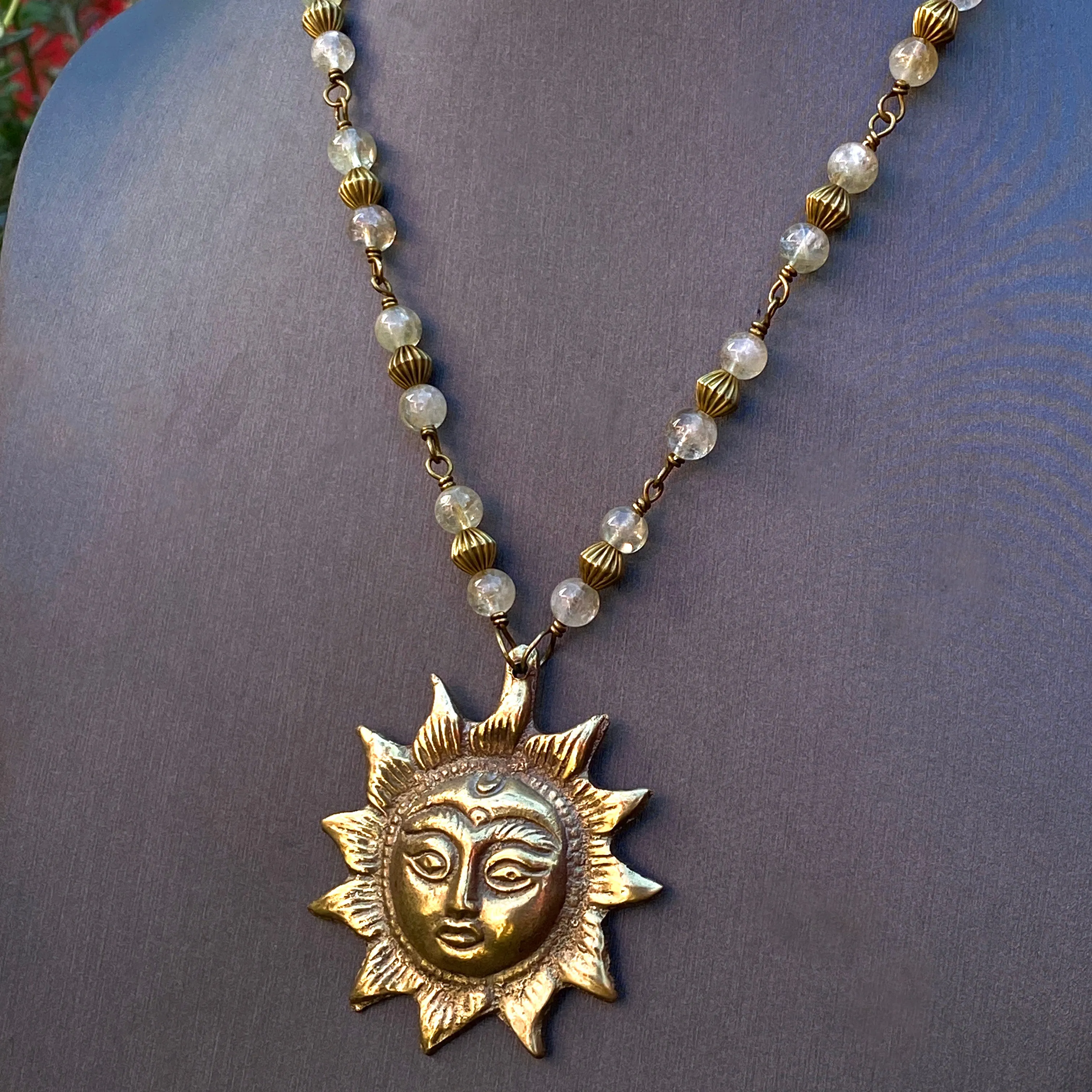 Citrine and Brass Sun Necklace