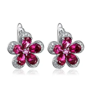 Clover Leaf Ruby 925 Sterling Silver Clip Earrings