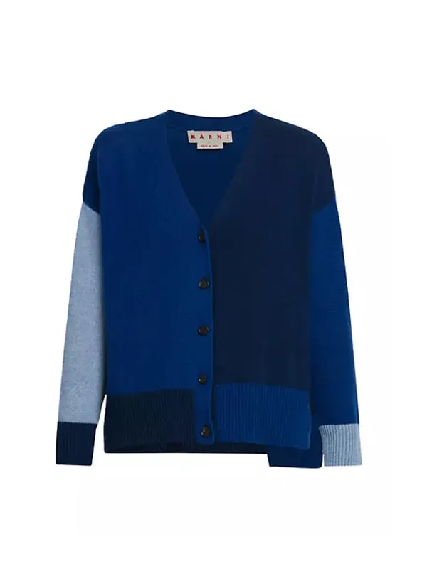 Colour Block Cashmere Cardigan in Ocean