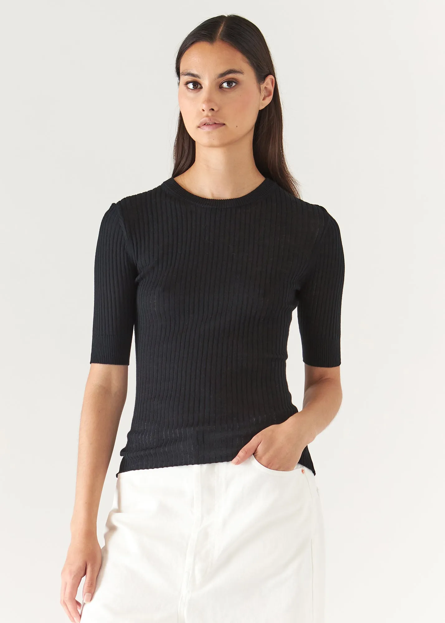 COTTON CUPRO RIBBED CREWNECK