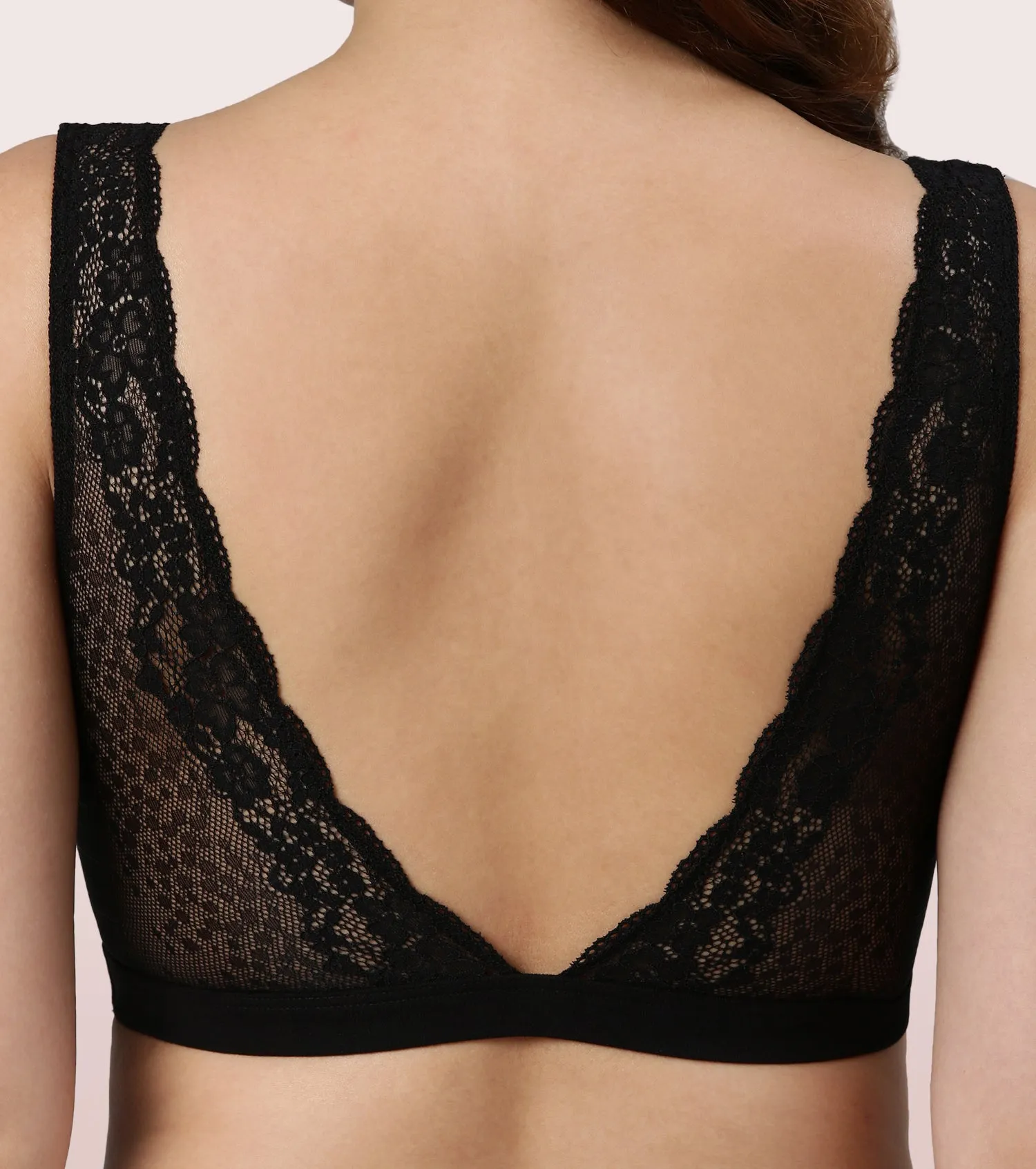 Cotton Plunge Lace Back Bralette