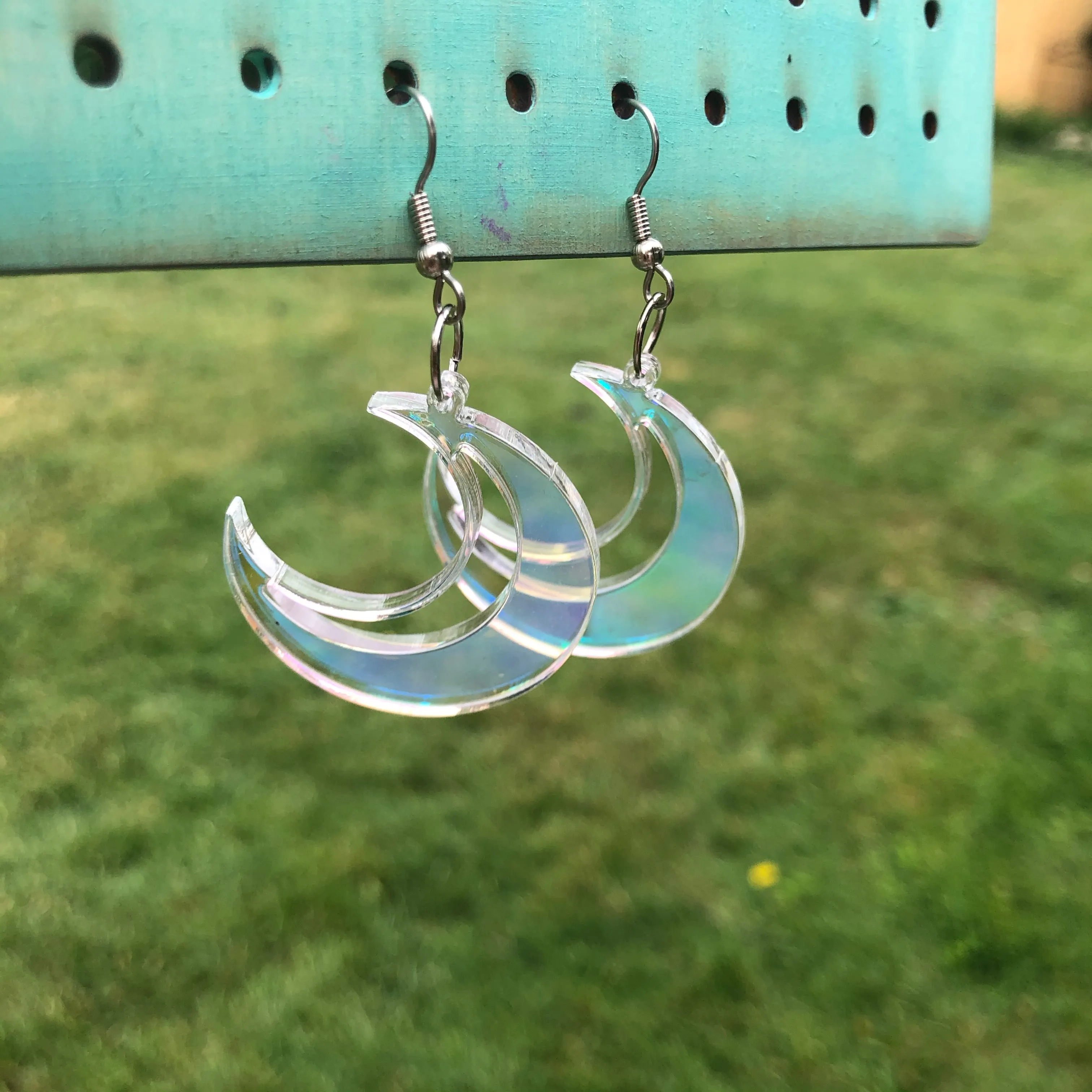 Crescent Moon Iridescent Dangle Earrings