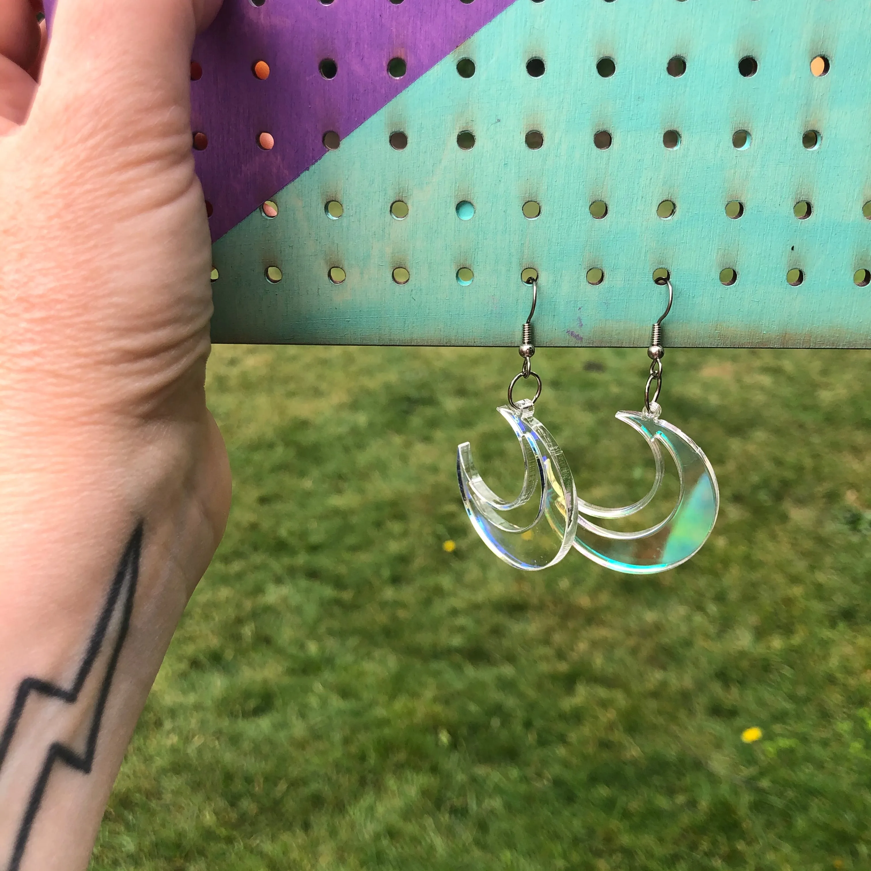 Crescent Moon Iridescent Dangle Earrings