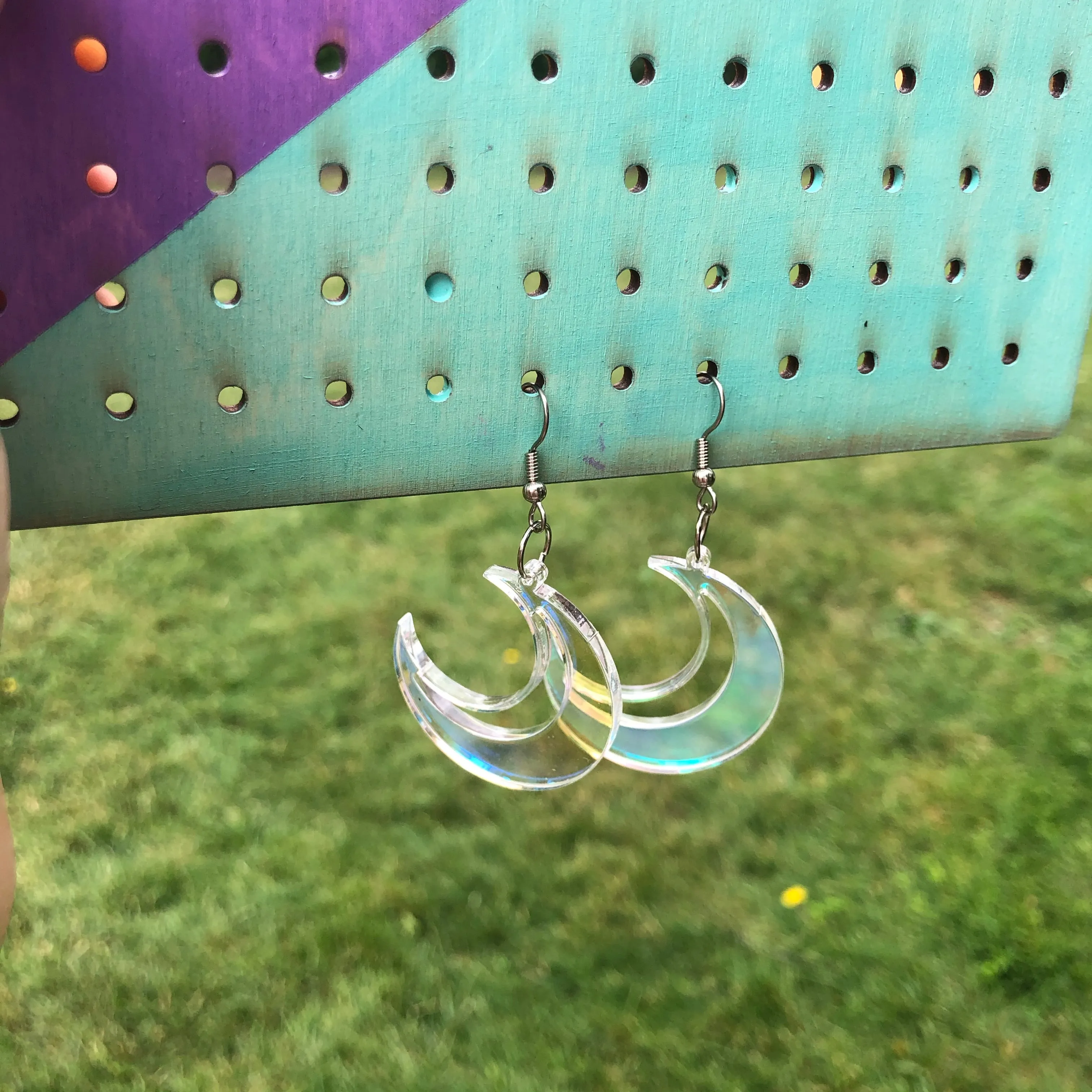 Crescent Moon Iridescent Dangle Earrings