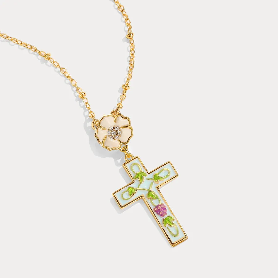 Cross Grape Flower Necklace