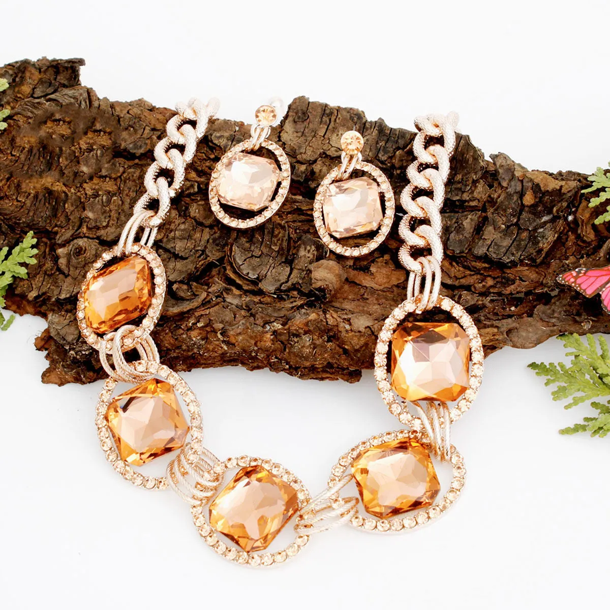 Crystal Link Necklace Set - Rose Gold