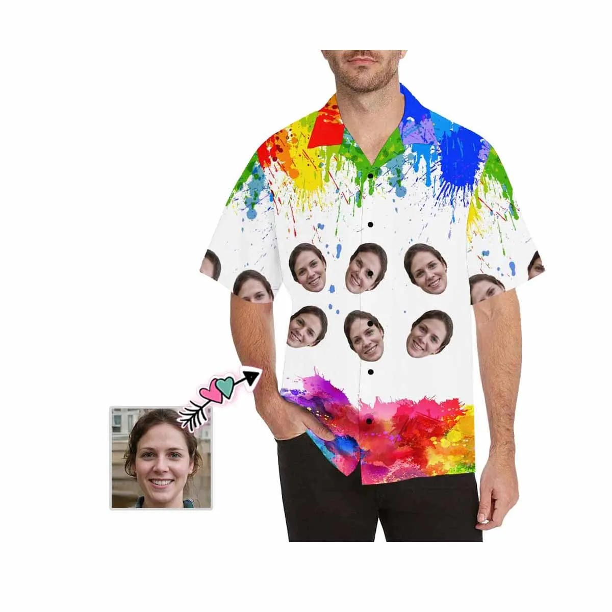 Custom Face Rainbow Men's All Over Print Hawaiian Shirt