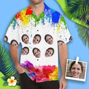 Custom Face Rainbow Men's All Over Print Hawaiian Shirt