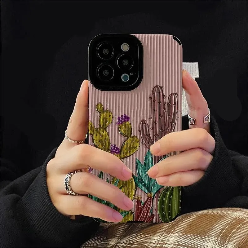 Cute Cactus Pattern Phone Case for iPhone 14, 13, 12, 11 Pro Max, X, XR, XS Max, 7, 8, 8 Plus, and 14 Plus