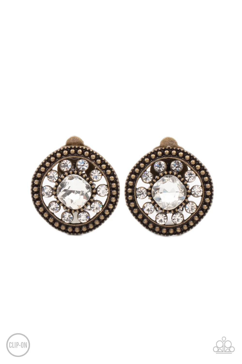 Dazzling Definition - Brass Clip-On Earring