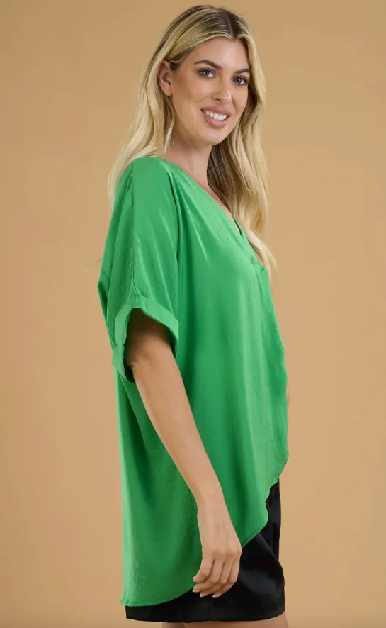 Delilah Rolled Short Sleeve V Neck Top