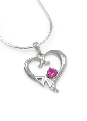 Delta Zeta Sterling Silver Heart Pendant with Pink CZ Crystal