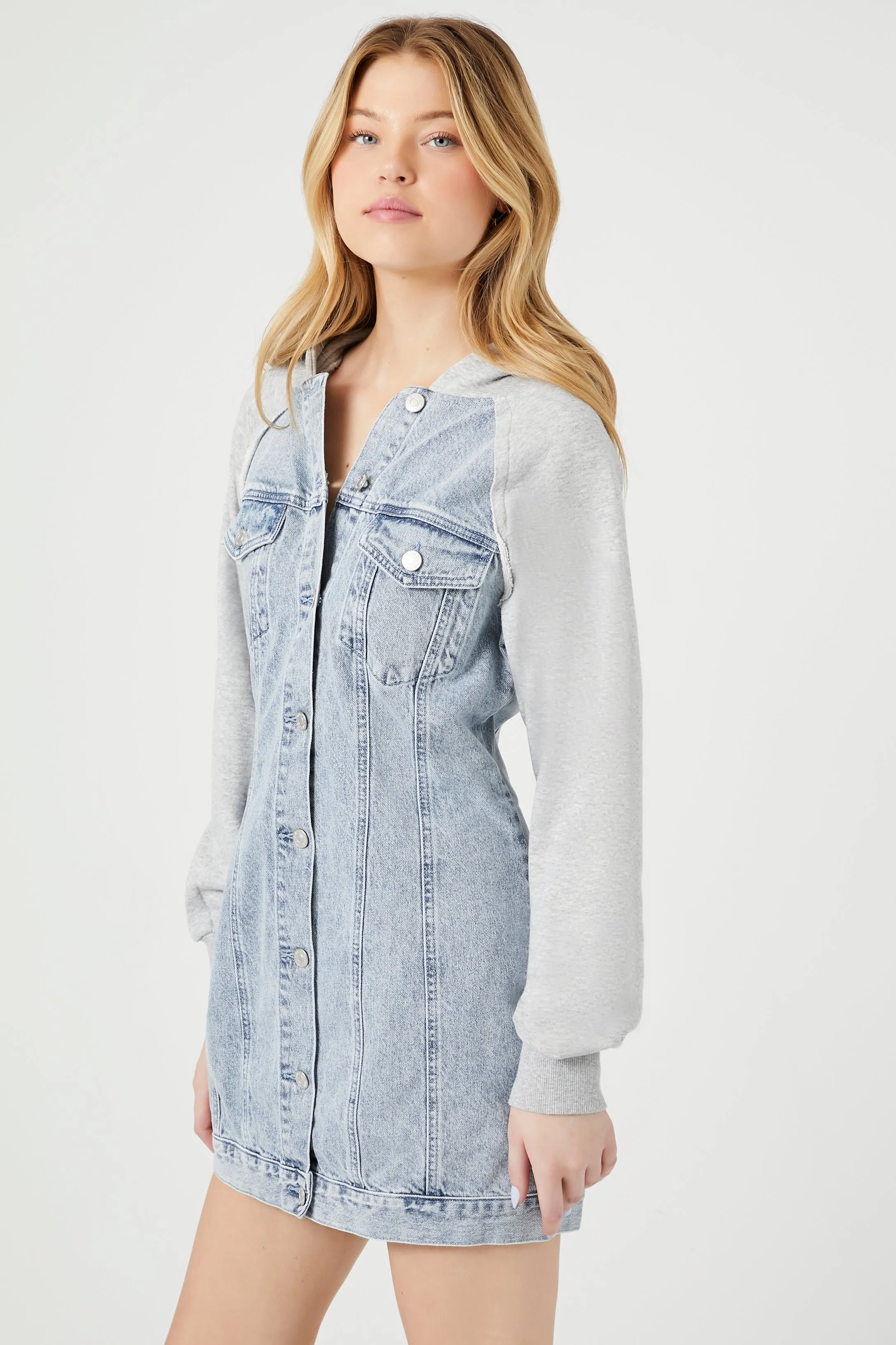 Denim Hooded Combo Mini Dress