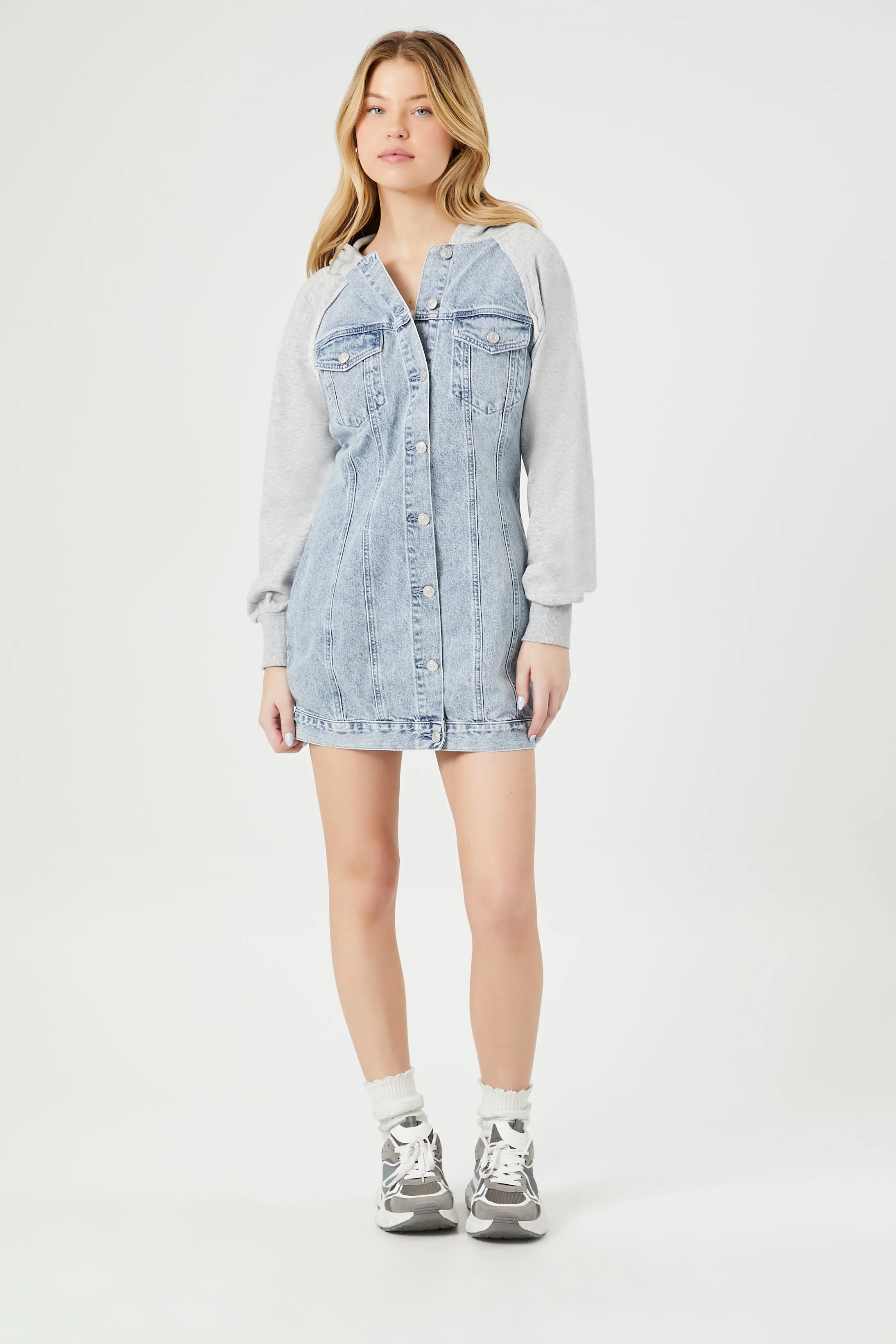 Denim Hooded Combo Mini Dress