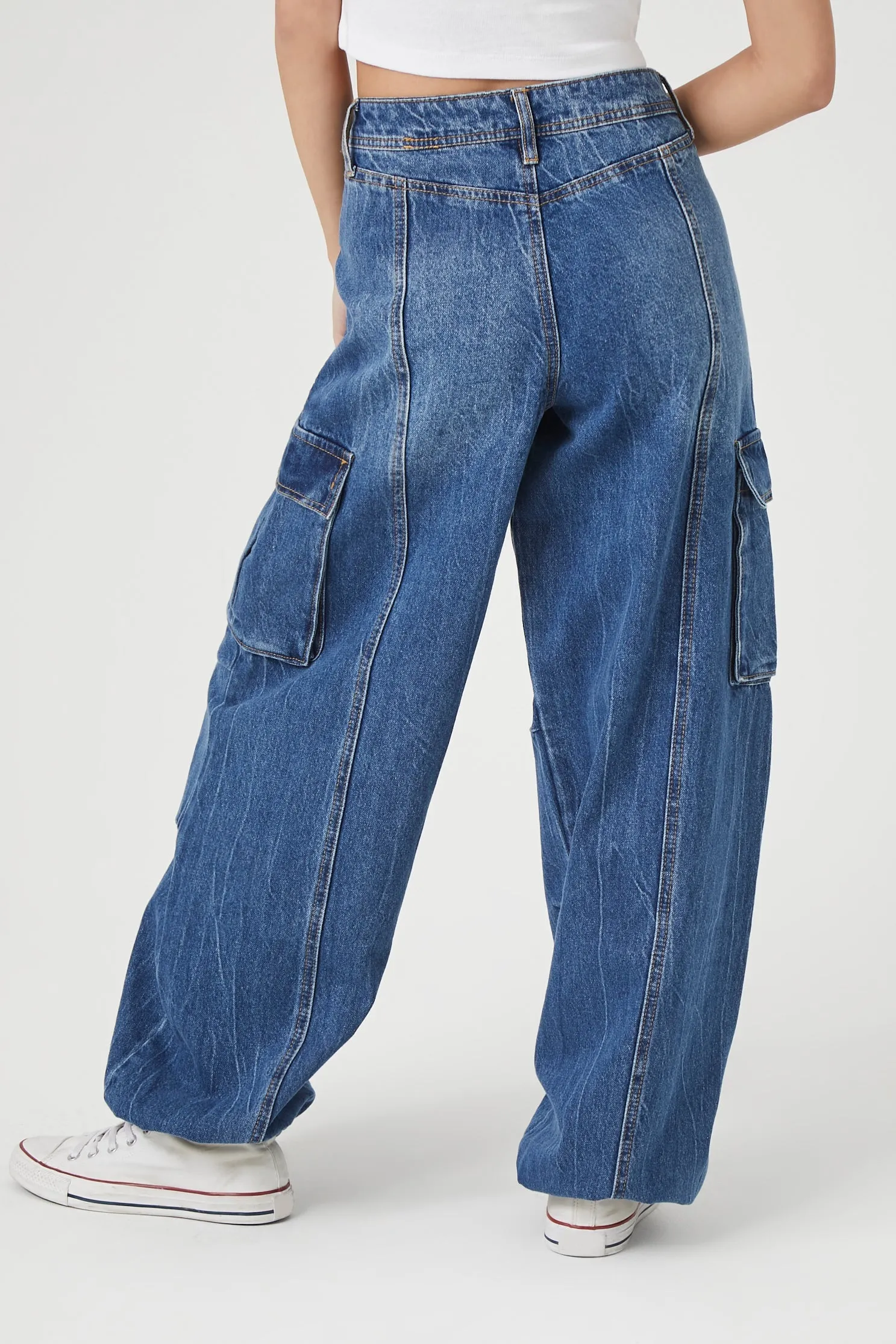 Denim Wide-Leg Cargo Joggers