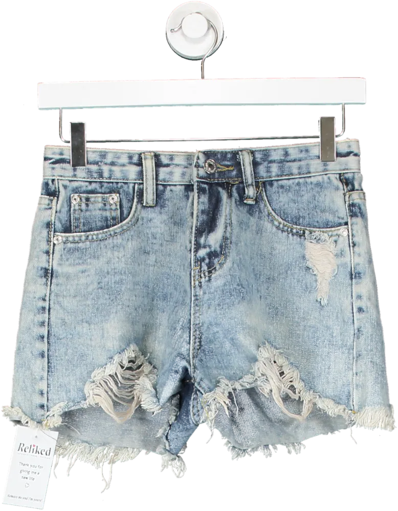 Denim Wise Blue Distressed High Waisted Denim Shorts UK 6