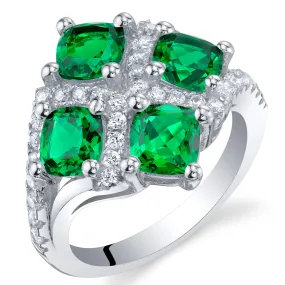 Emerald Cushion Cut Sterling Silver Ring Size 7