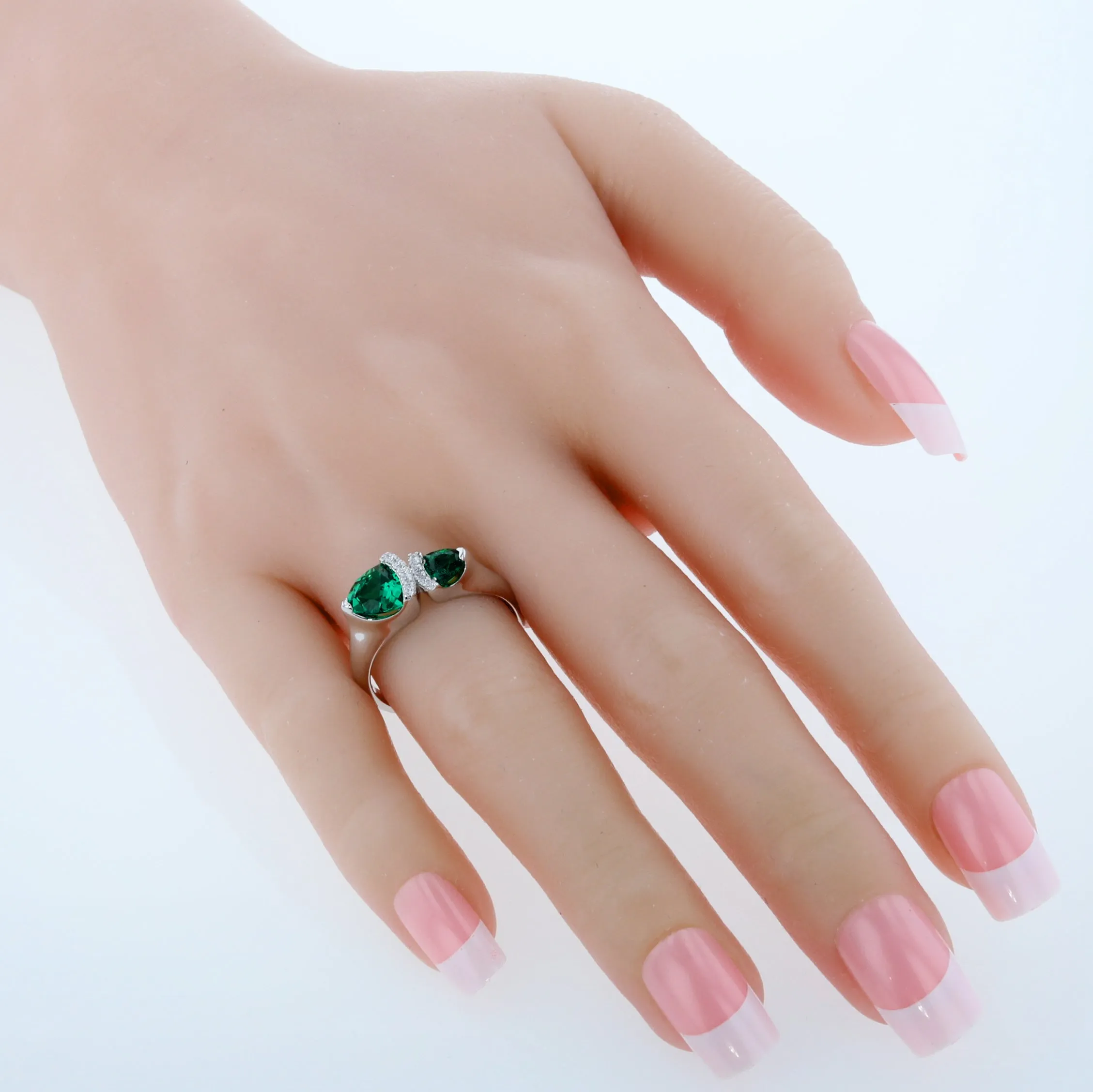 Emerald Trillion Sterling Silver Ring Size 5