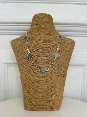 Envy Clover Short Chain Necklace - Silver & Grey