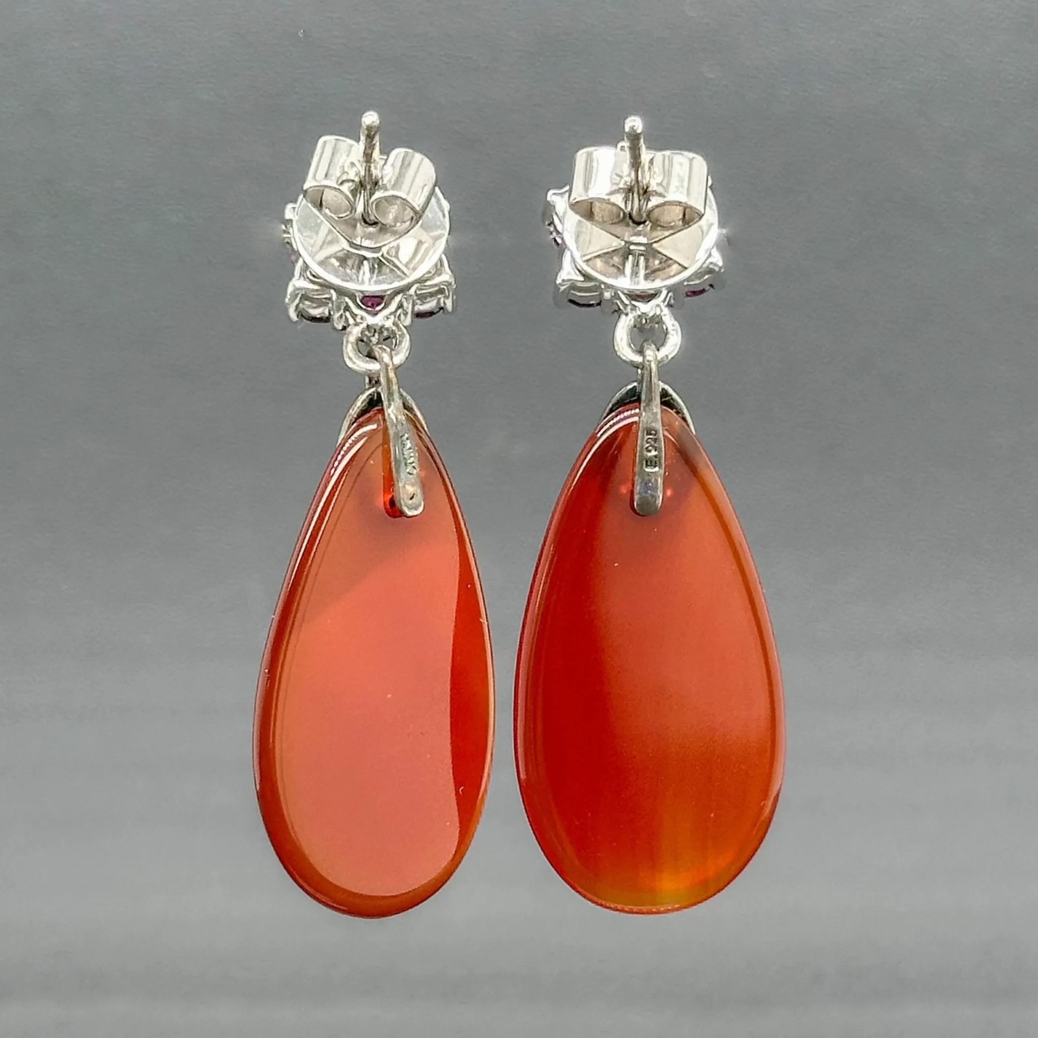 Estate SS Red & Pink Drop Earrings