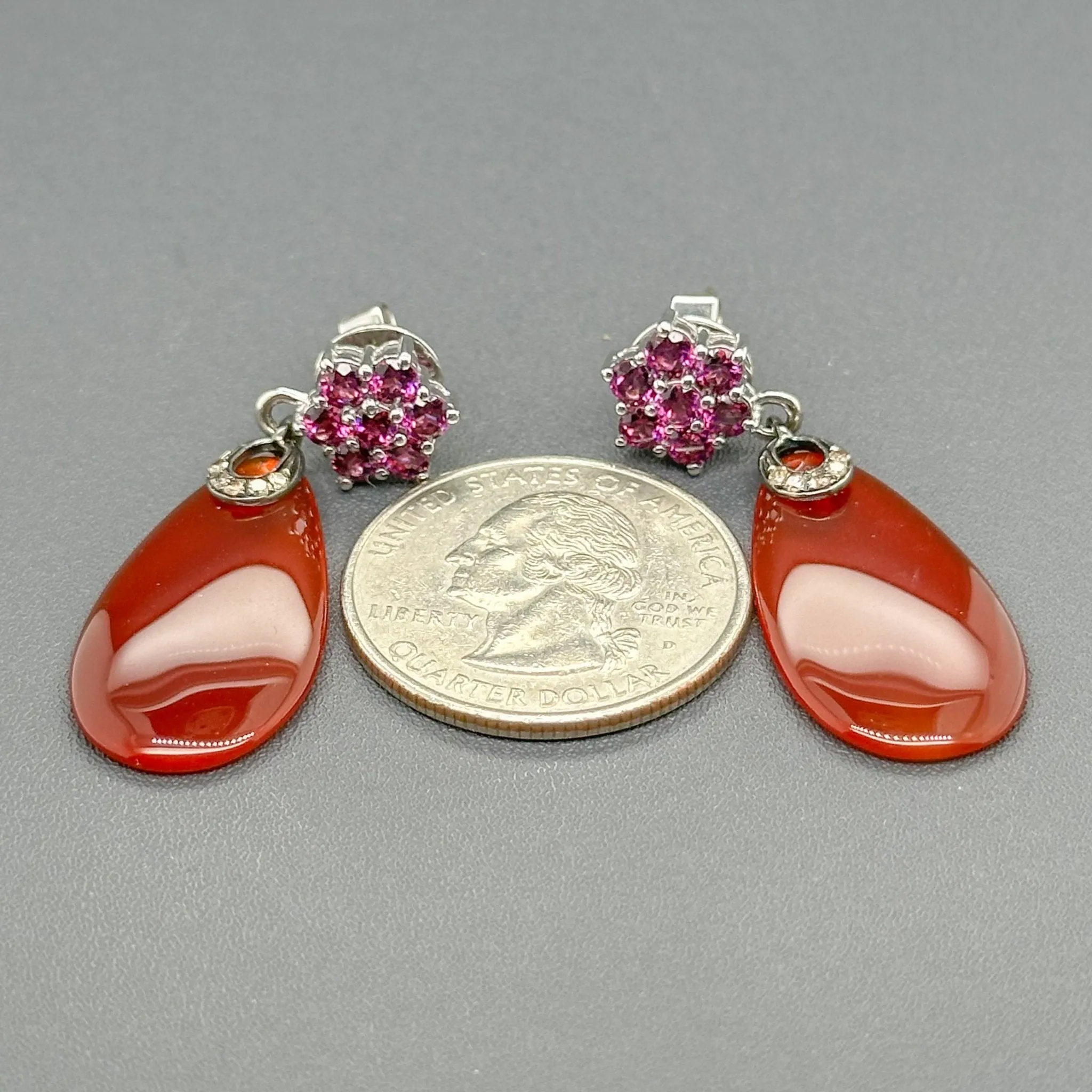 Estate SS Red & Pink Drop Earrings