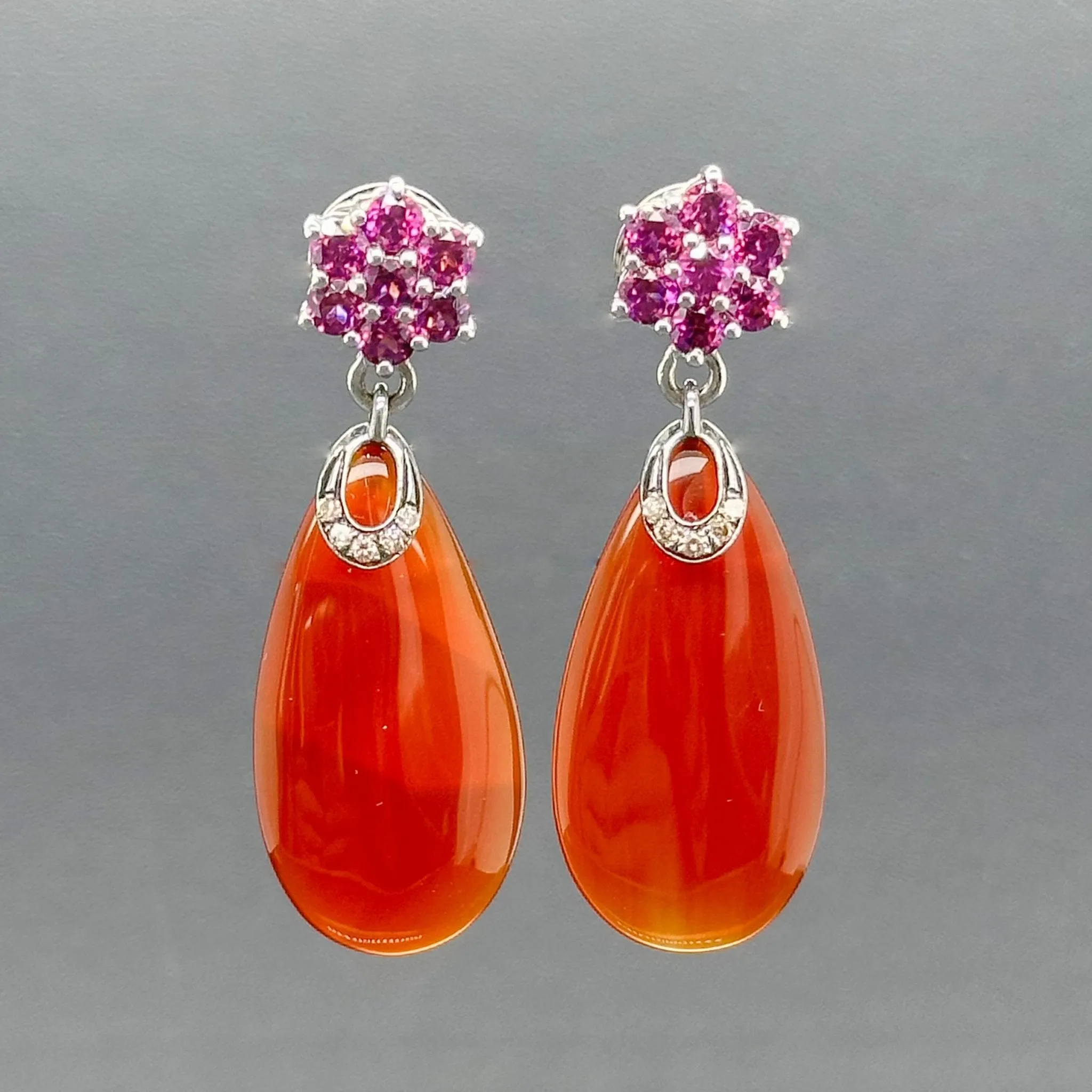 Estate SS Red & Pink Drop Earrings