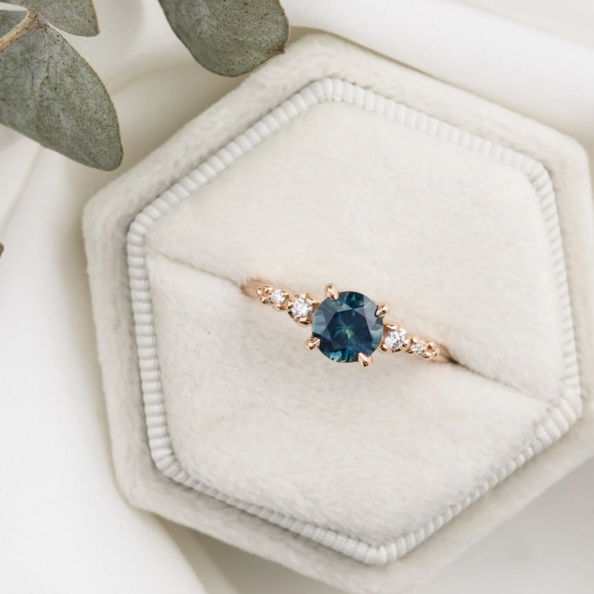 Estel Luxe Ring 1.16ct Dark Teal Blue Green Montana Sapphire, 14k Rose Gold (One of a Kind)