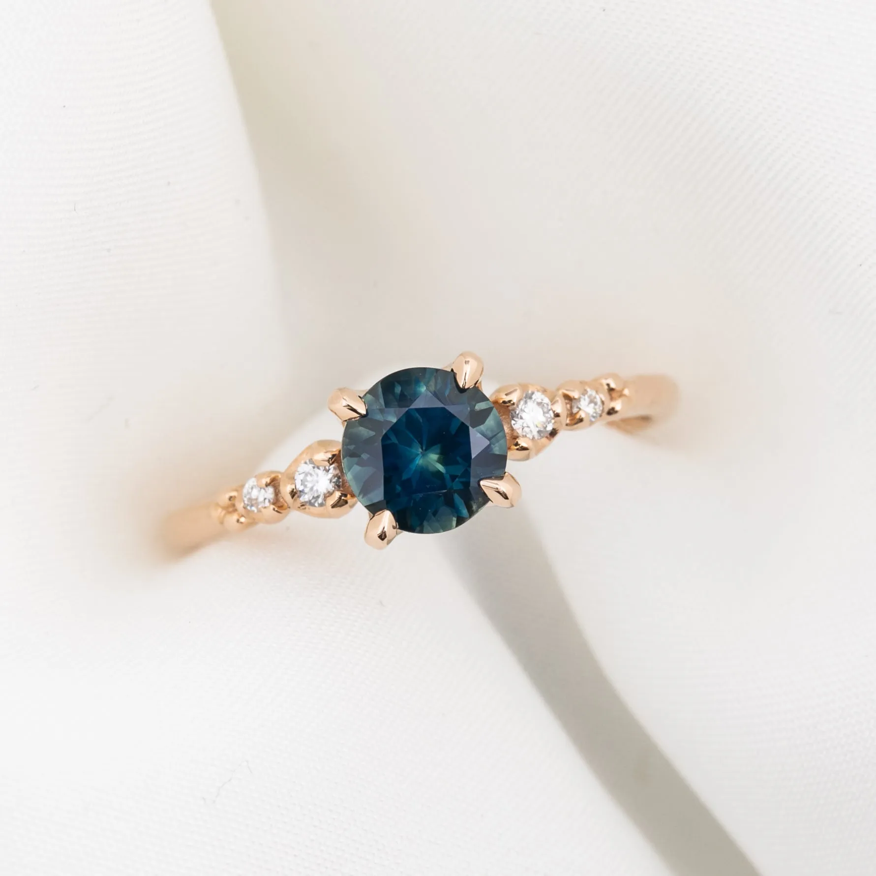 Estel Luxe Ring 1.16ct Dark Teal Blue Green Montana Sapphire, 14k Rose Gold (One of a Kind)