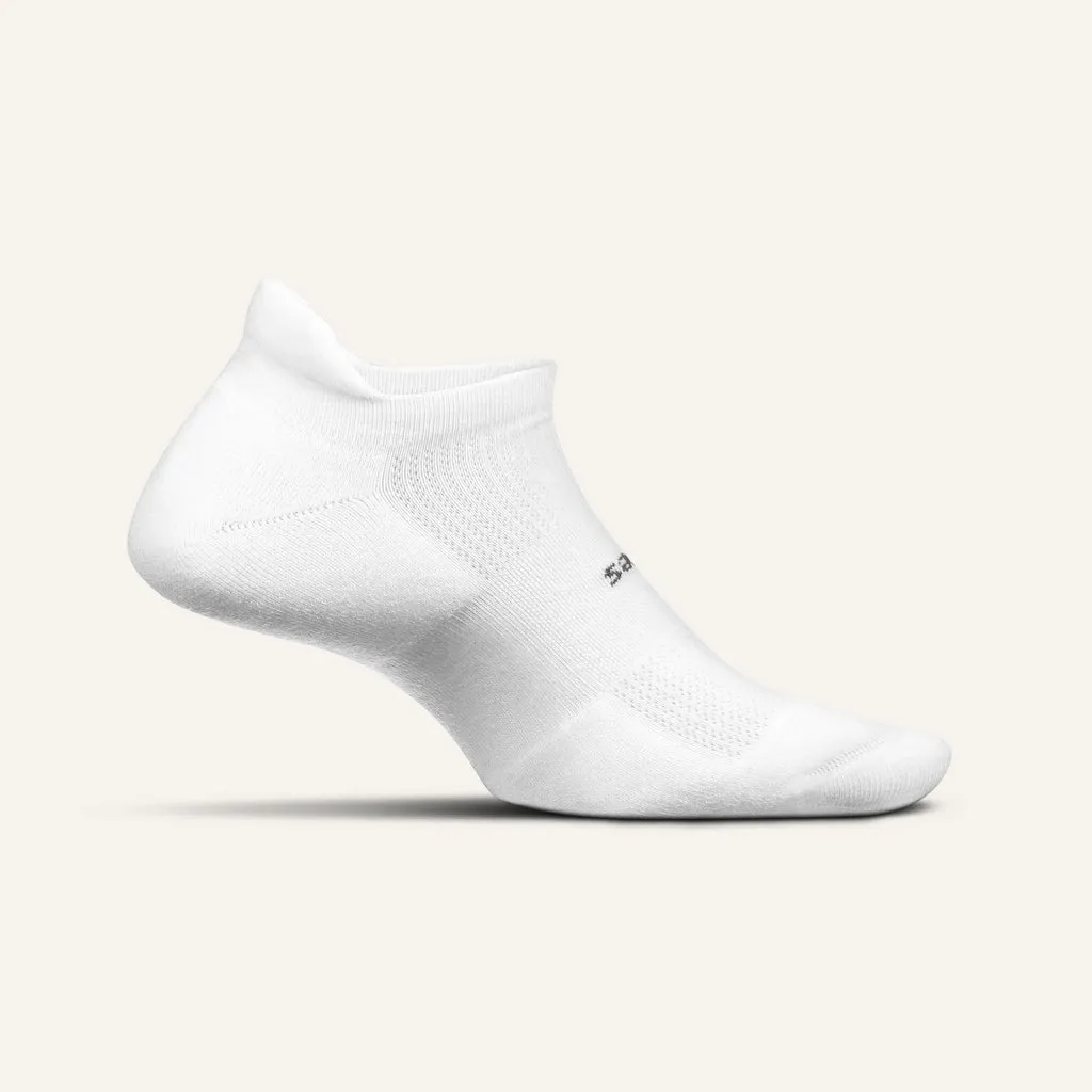 Feetures High Performance Ultra Light No Show Tab Socks - White