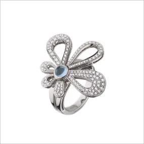 Fiamma 18K Gold & Blue Topaz Flower Ring with Diamonds