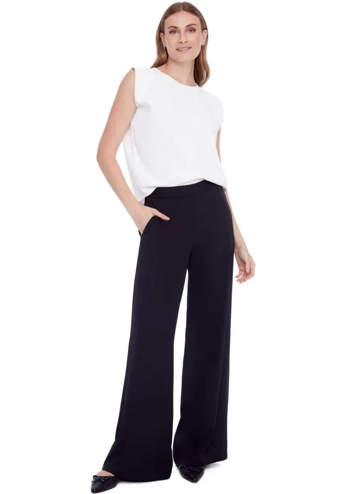 FIONA SOLID VEGAN SILK WIDE LEG PANT (BLACK) - TYLER MADISON