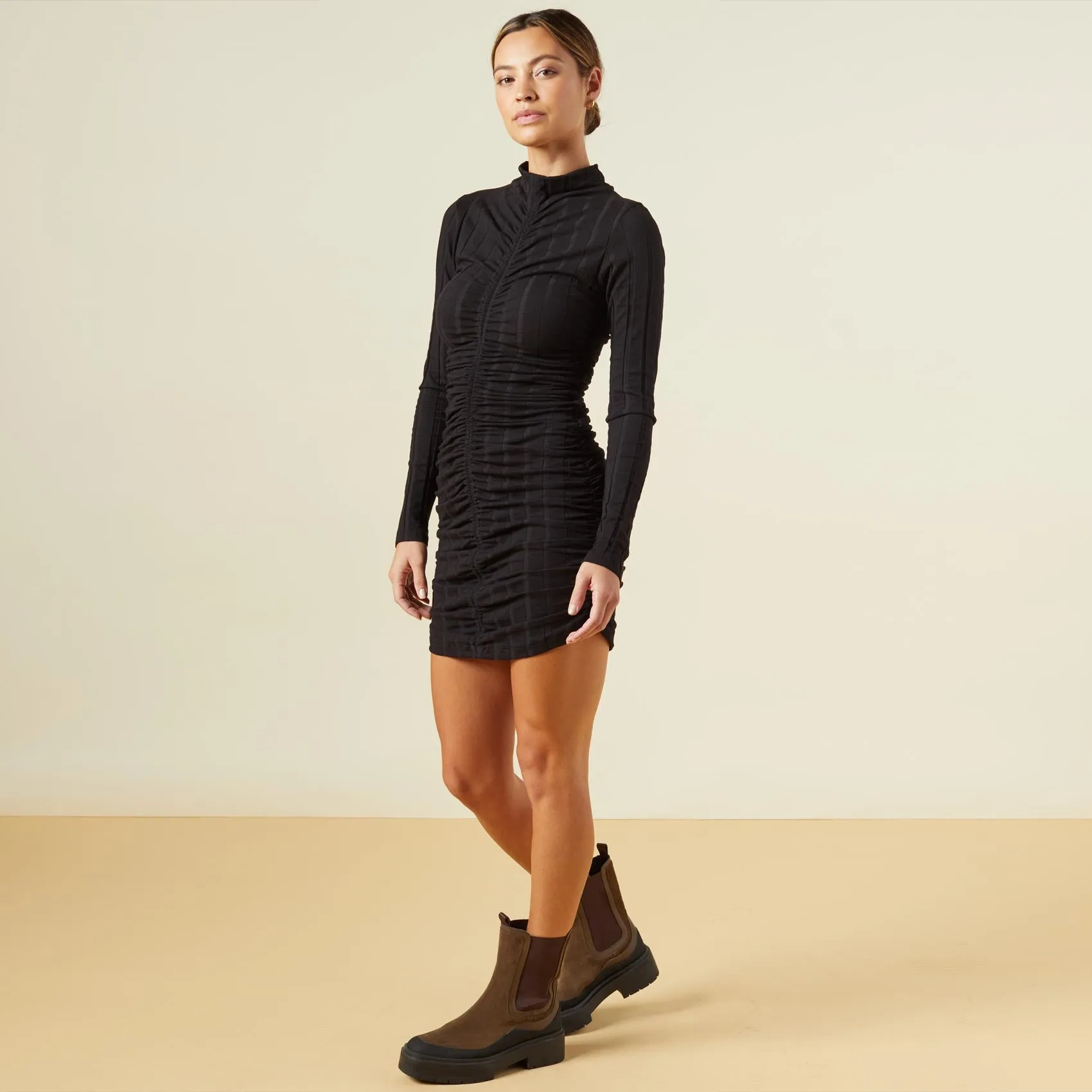 Flat Rib Mock Shirred Dress