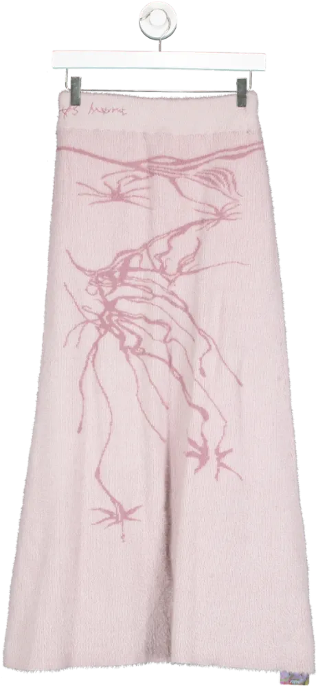 Flowers Birds Market Pink Knitted Maxi Skirt UK M