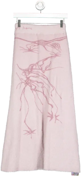 Flowers Birds Market Pink Knitted Maxi Skirt UK M