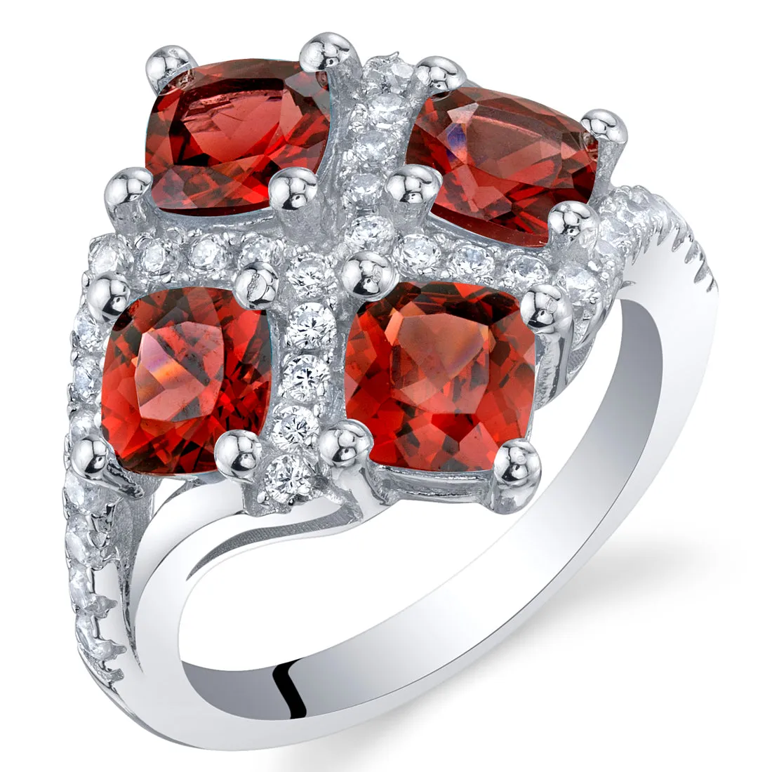 Garnet Cushion Cut Sterling Silver Ring Size 6