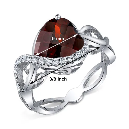 Garnet Heart Shape Sterling Silver Ring Size 9