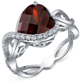 Garnet Heart Shape Sterling Silver Ring Size 9