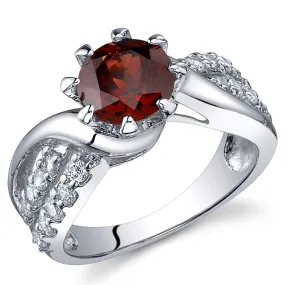 Garnet Round Cut Sterling Silver Ring Size 6