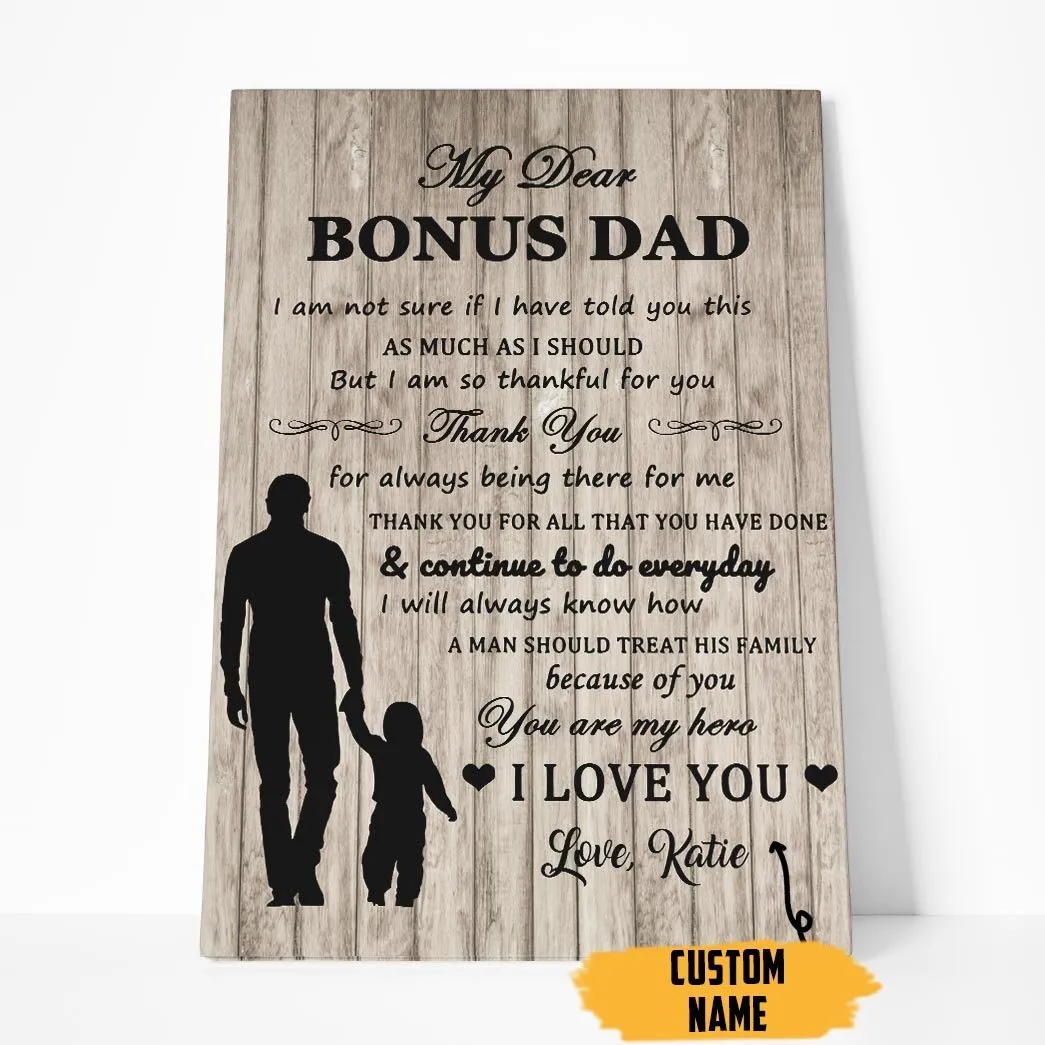 Gearhuman 3D Happy Fathers Day Gift My Dear Bonus Dad Custom Name Canvas