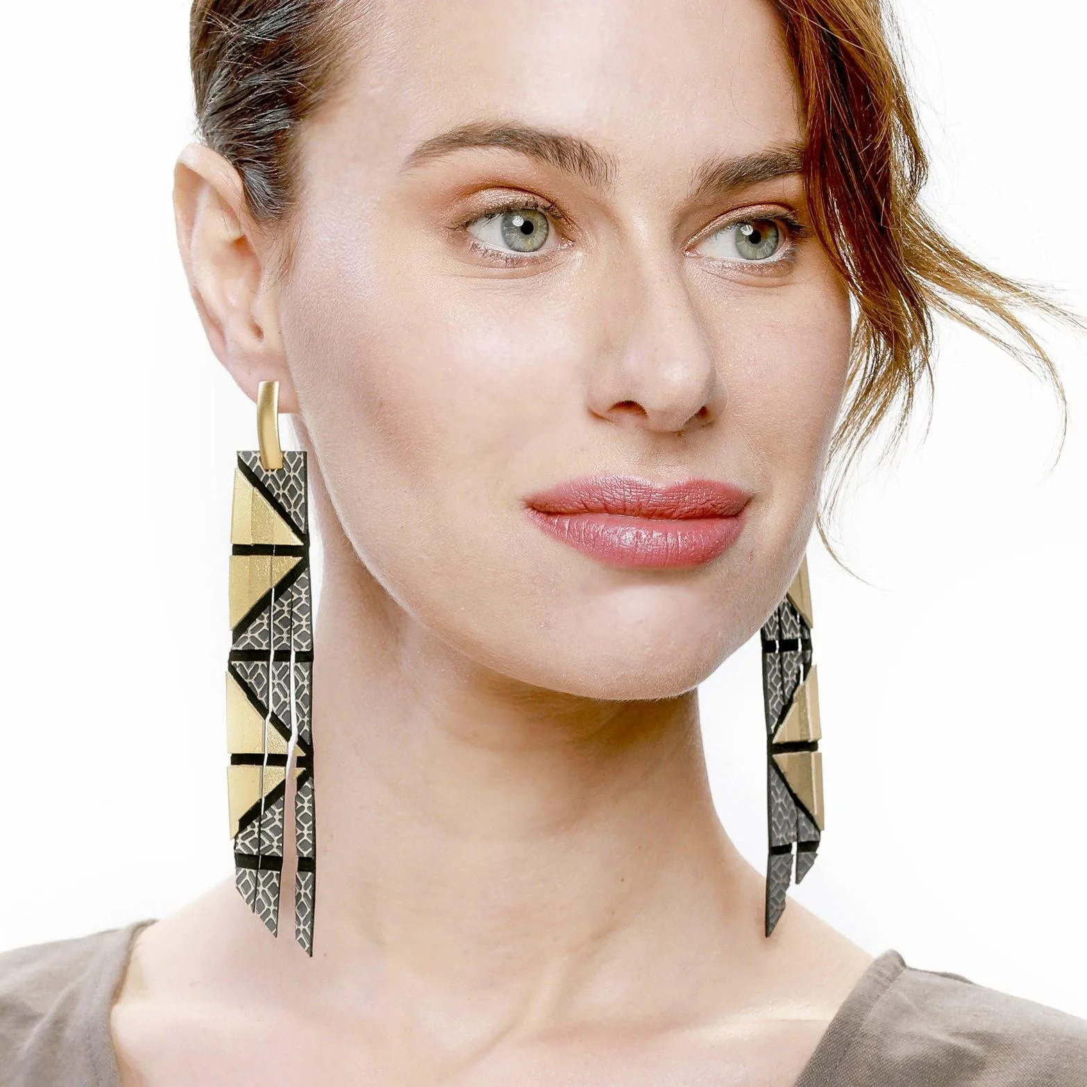 Geo red geometric leather earrings