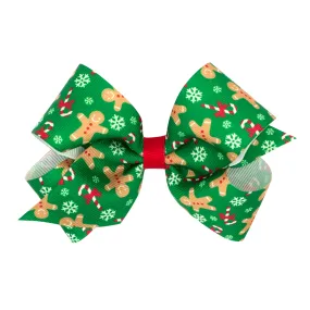 Gingerbread Printed Grosgrain Hair Bow on Clippie