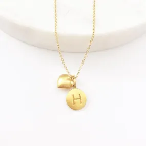 Gold Initial & Puffed Heart Charm Necklace