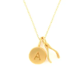 Gold Initial & Wishbone Charm Necklace