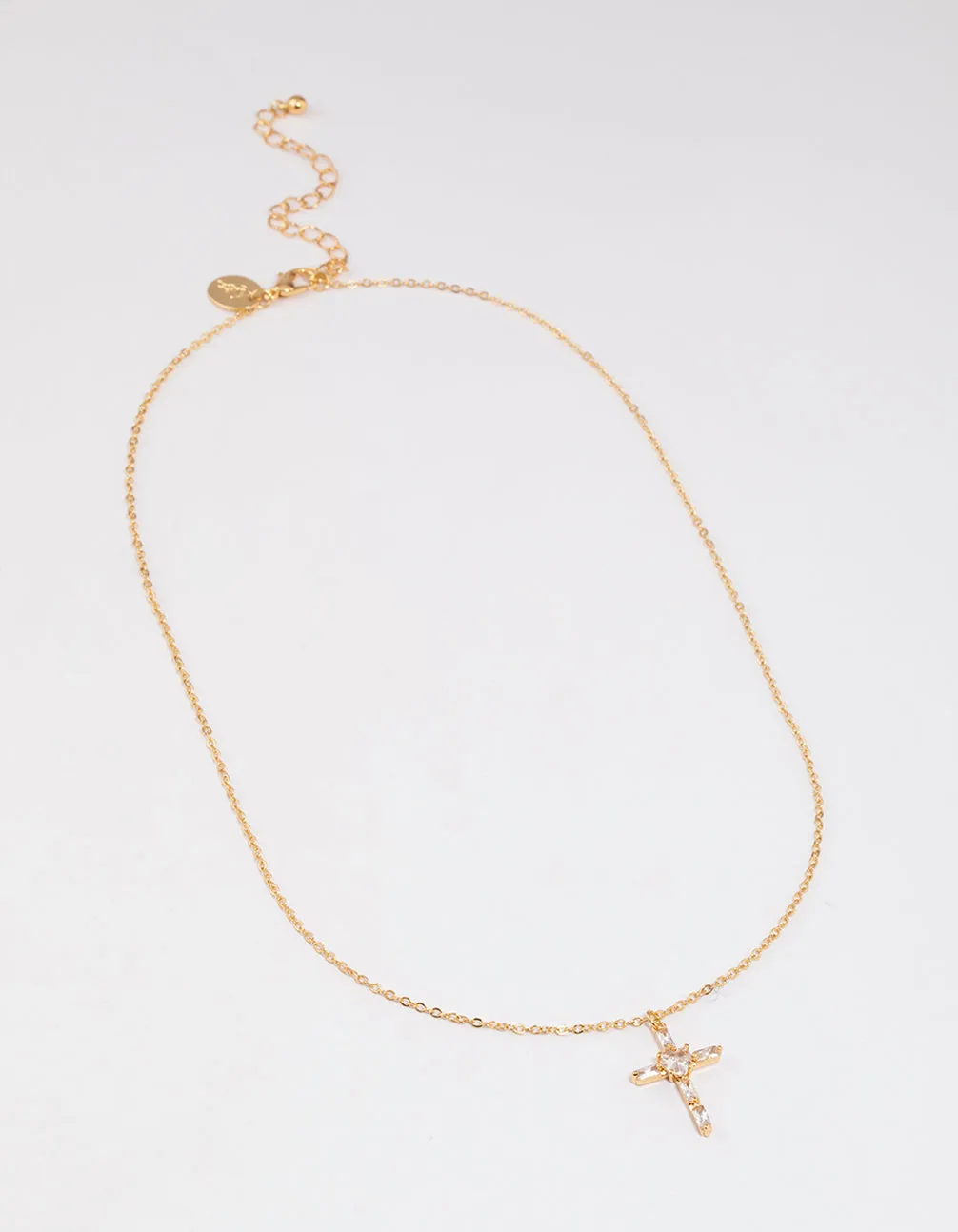 Gold Plated Cubic Zirconia Baguette Cross Necklace