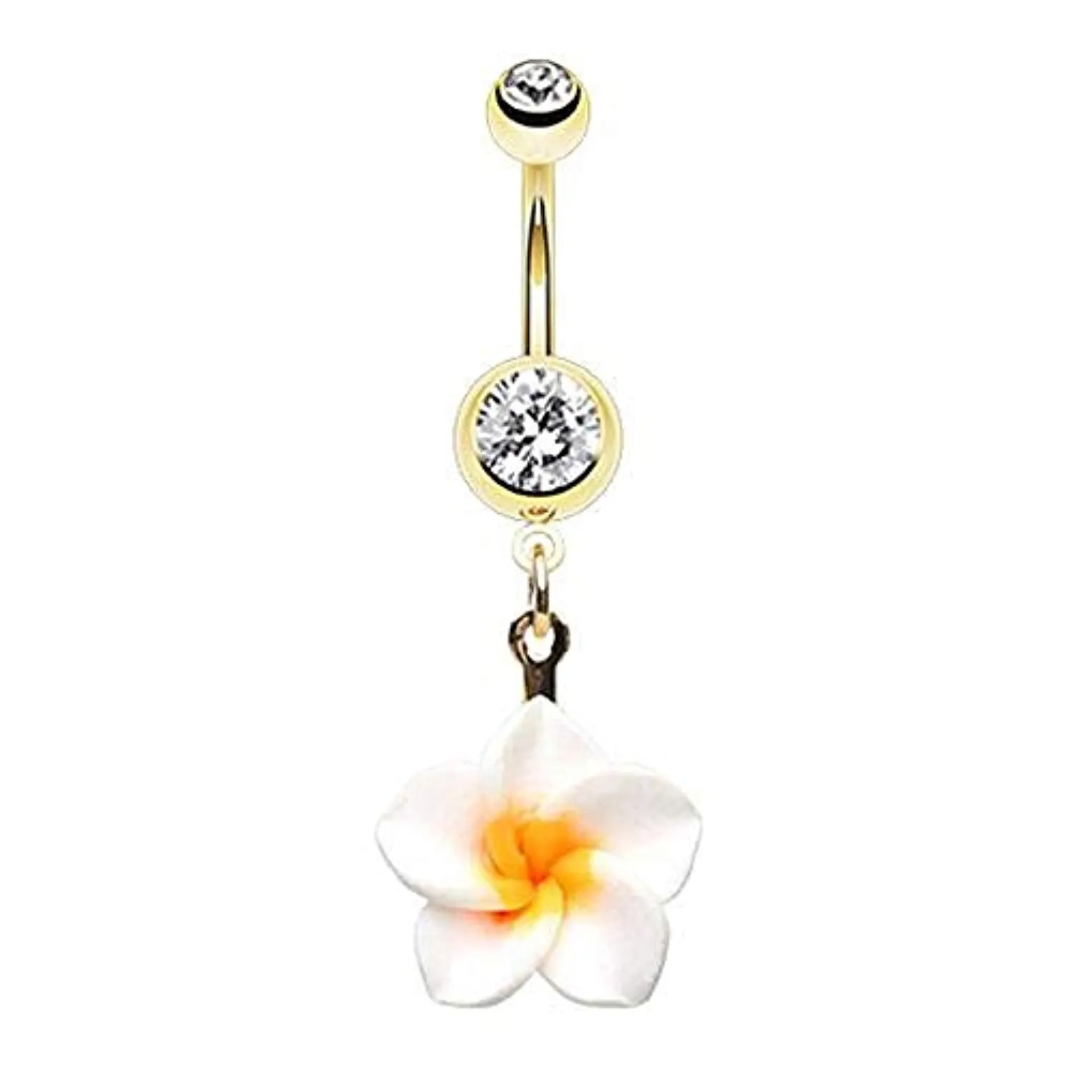 Golden Classic Plumeria Flower WildKlass Belly Button Ring