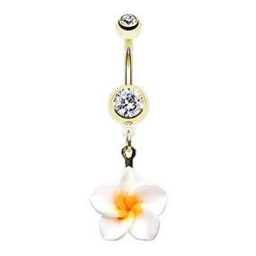 Golden Classic Plumeria Flower WildKlass Belly Button Ring