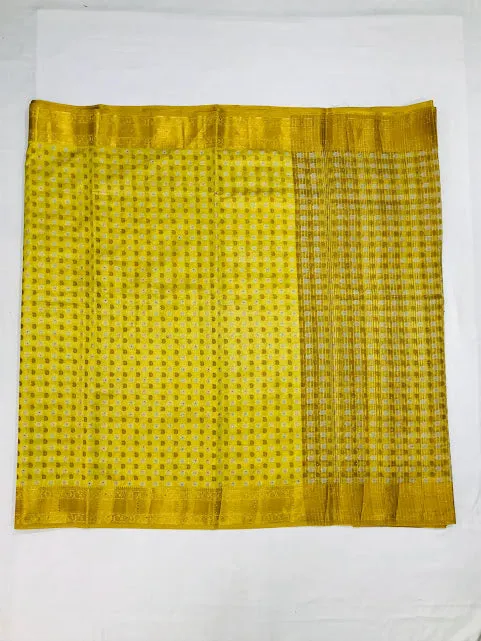 Gorgeous Yellow Color With Contrast Golden Pallu Silk Cotton Saree For Women